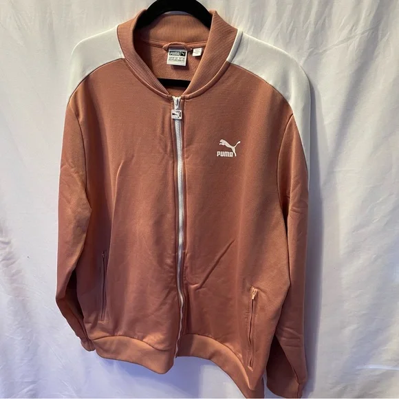 Puma Mens Pink/White Track Jacket XXL Long Sleeve Pocket Zip Athletic Sporty - Picture 2 of 14